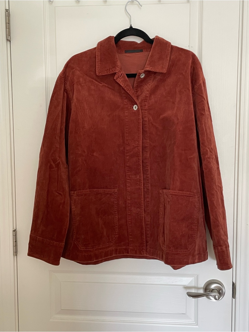 Uniqlo Corduroy Button-Front Jacket in Rust Red